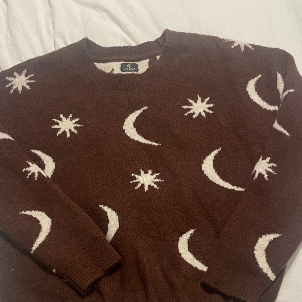Volcom Brown Sweater with Celestial Design